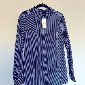 NWT Lane Bryant Plus Size 14 Women’s Pinstripe Navy & White Blouse Business Work